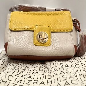 Purse, handbag, Isaac Mizrahi, cream, yellow, leather